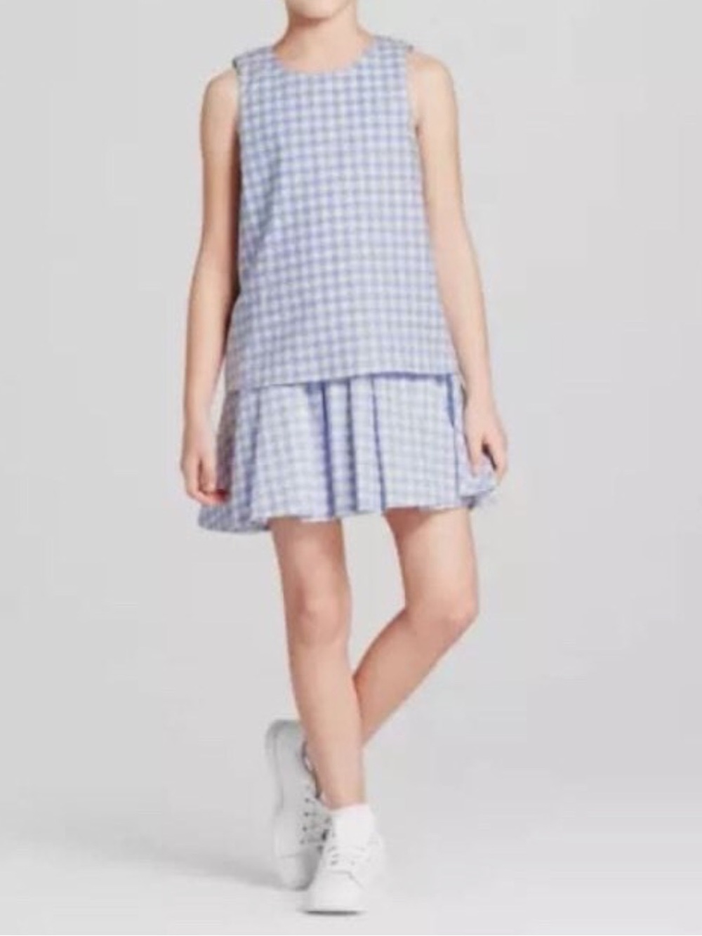 Victoria Beckham x Targets sz XL Girls' Light Blue Gingham Sleeveless Dress